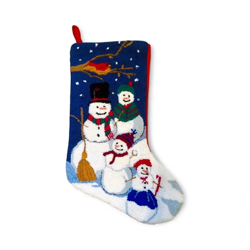 Vintage Festive Latch hook Snowman Family Christmas Stocking - like new